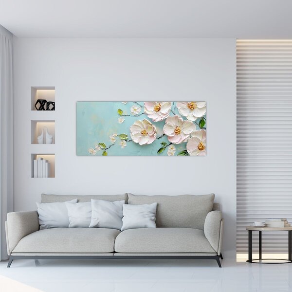 Slika - Cvjetići na plavoj pozadini (120x50 cm)