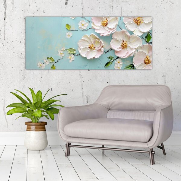 Slika - Cvjetići na plavoj pozadini (120x50 cm)