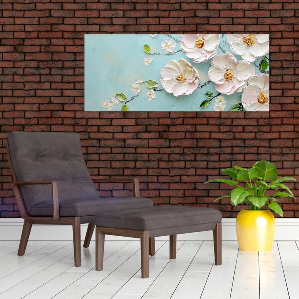 Slika - Cvjetići na plavoj pozadini (120x50 cm)