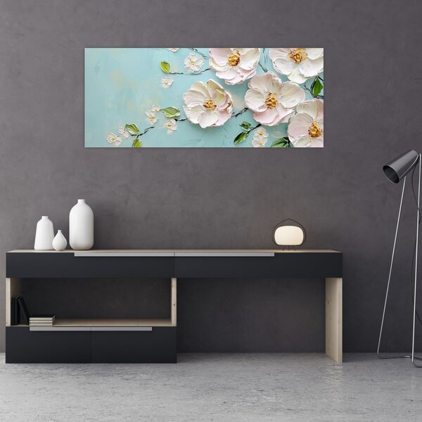 Slika - Cvjetići na plavoj pozadini (120x50 cm)