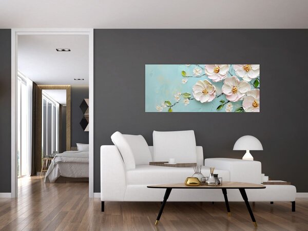 Slika - Cvjetići na plavoj pozadini (120x50 cm)