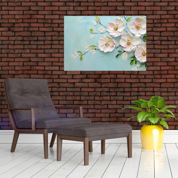 Slika - Cvjetići na plavoj pozadini (90x60 cm)
