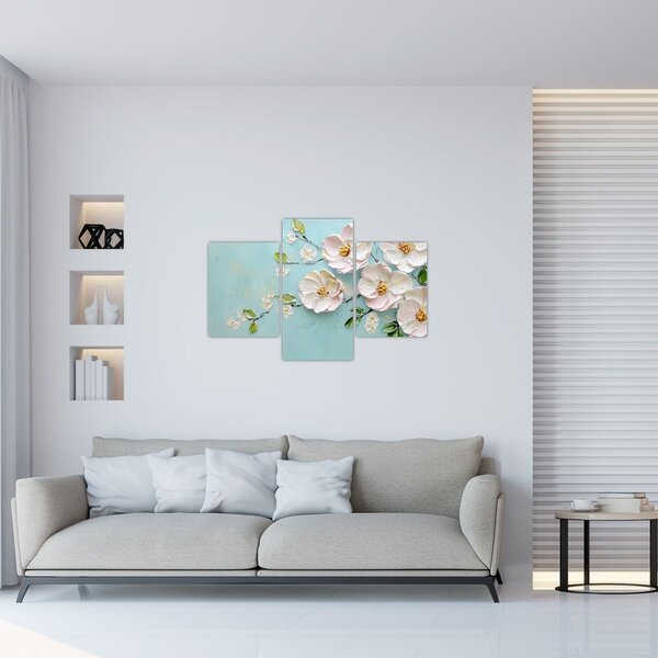 Slika - Cvjetići na plavoj pozadini (90x60 cm)