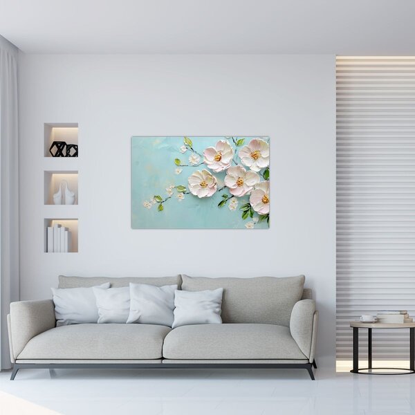 Slika - Cvjetići na plavoj pozadini (90x60 cm)