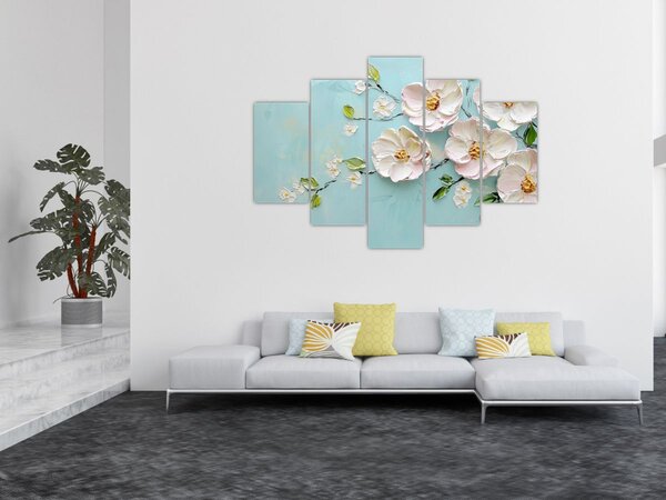 Slika - Cvjetići na plavoj pozadini (150x105 cm)