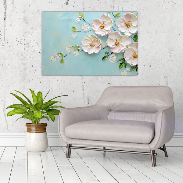 Slika - Cvjetići na plavoj pozadini (90x60 cm)
