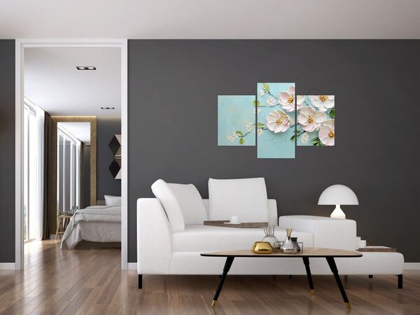 Slika - Cvjetići na plavoj pozadini (90x60 cm)