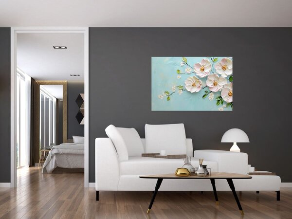 Slika - Cvjetići na plavoj pozadini (90x60 cm)