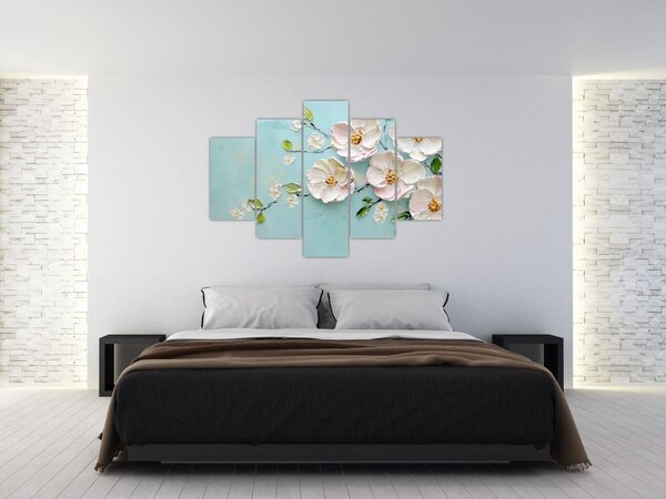 Slika - Cvjetići na plavoj pozadini (150x105 cm)