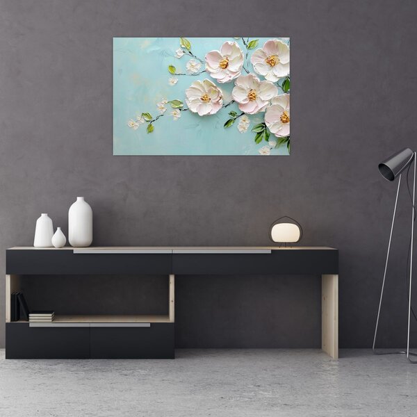 Slika - Cvjetići na plavoj pozadini (90x60 cm)