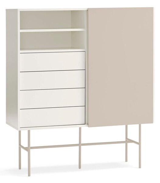 Bež/krem visoka komoda s kliznim vratima 120x140 cm Nube – Teulat