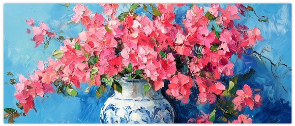 Slika - Vaza s ružičastim cvijećem (120x50 cm)