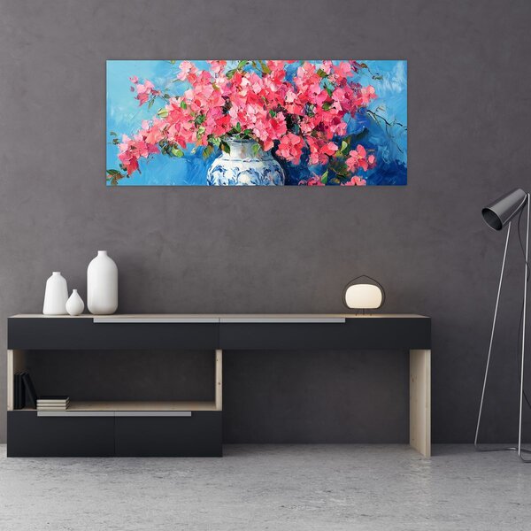Slika - Vaza s ružičastim cvijećem (120x50 cm)