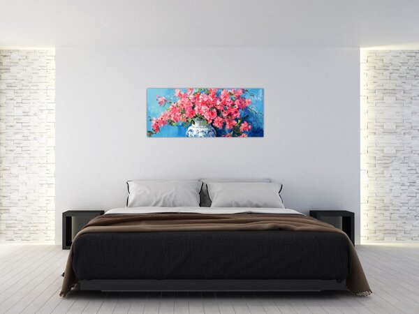 Slika - Vaza s ružičastim cvijećem (120x50 cm)