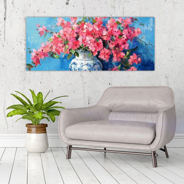 Slika - Vaza s ružičastim cvijećem (120x50 cm)