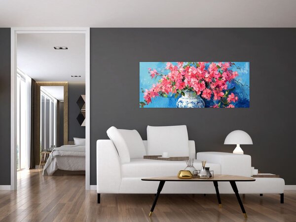 Slika - Vaza s ružičastim cvijećem (120x50 cm)