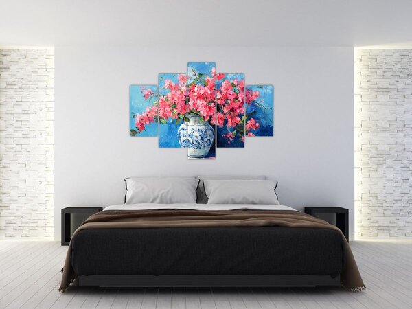 Slika - Vaza s ružičastim cvijećem (150x105 cm)