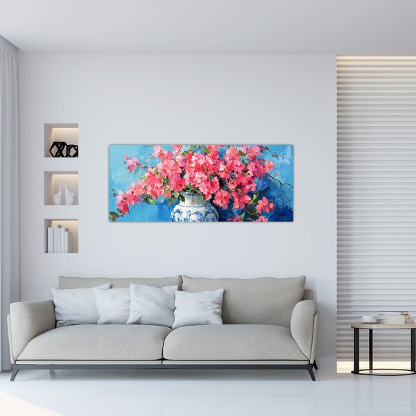 Slika - Vaza s ružičastim cvijećem (120x50 cm)
