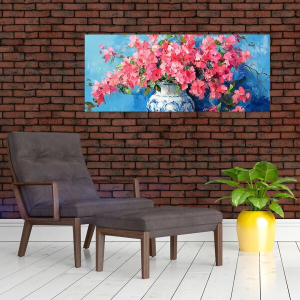 Slika - Vaza s ružičastim cvijećem (120x50 cm)
