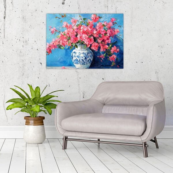 Slika - Vaza s ružičastim cvijećem (70x50 cm)