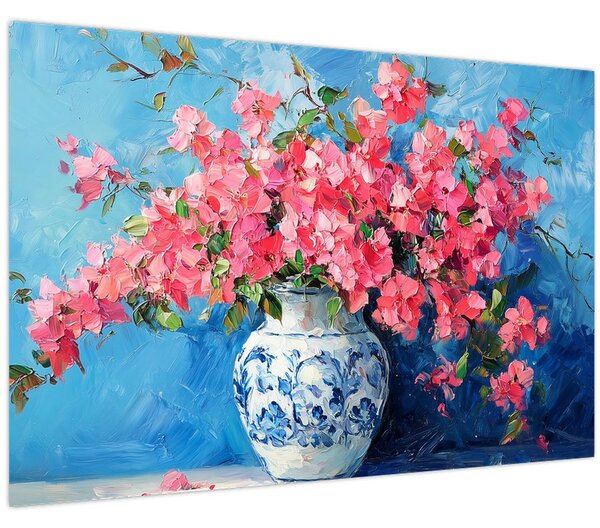 Slika - Vaza s ružičastim cvijećem (90x60 cm)
