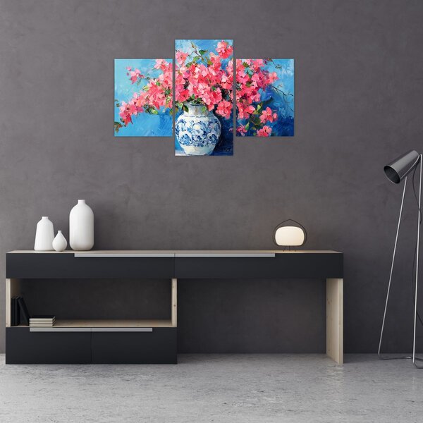 Slika - Vaza s ružičastim cvijećem (90x60 cm)