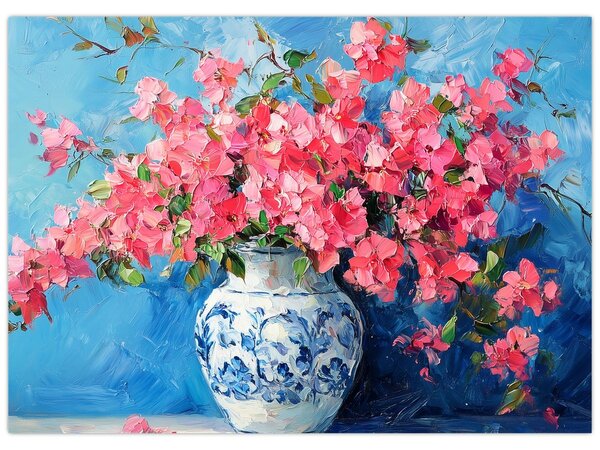 Slika - Vaza s ružičastim cvijećem (70x50 cm)