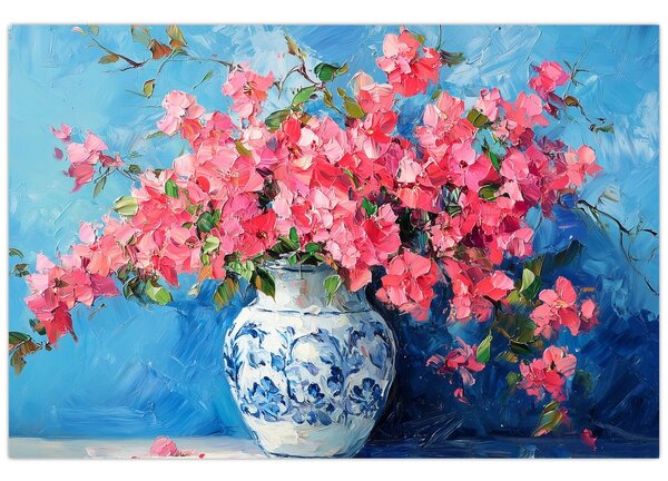 Slika - Vaza s ružičastim cvijećem (90x60 cm)