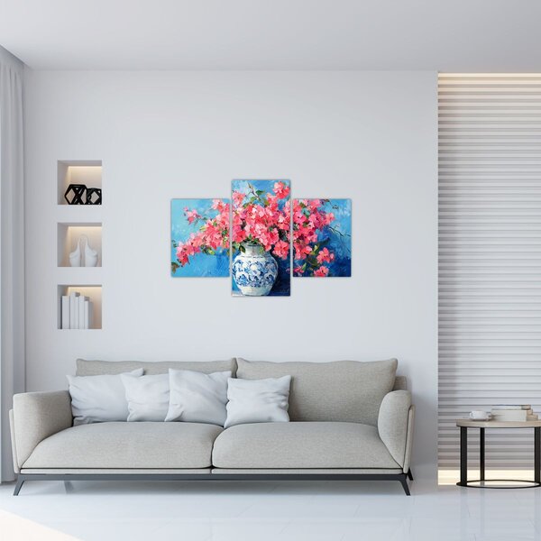 Slika - Vaza s ružičastim cvijećem (90x60 cm)