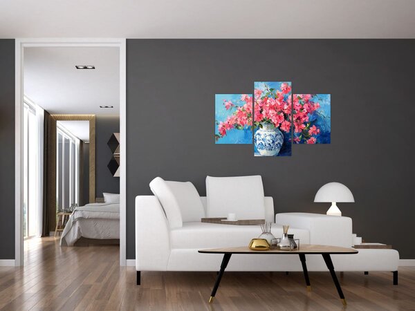 Slika - Vaza s ružičastim cvijećem (90x60 cm)