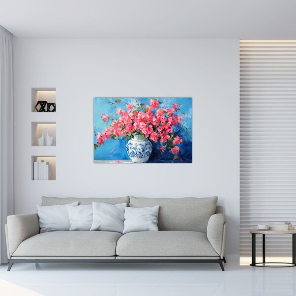 Slika - Vaza s ružičastim cvijećem (90x60 cm)