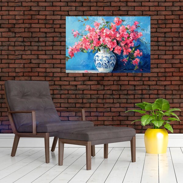 Slika - Vaza s ružičastim cvijećem (90x60 cm)