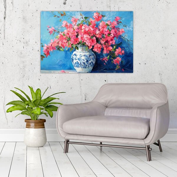 Slika - Vaza s ružičastim cvijećem (90x60 cm)