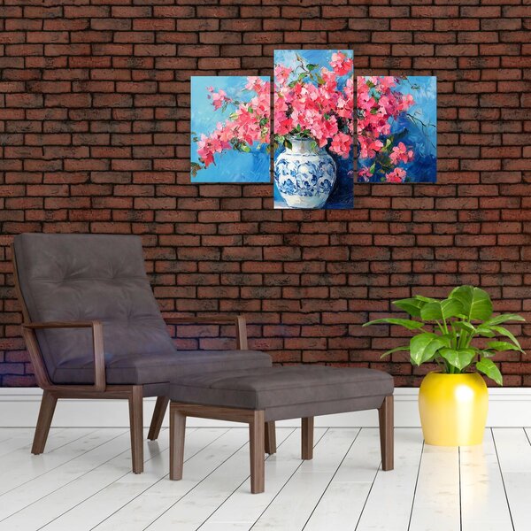 Slika - Vaza s ružičastim cvijećem (90x60 cm)