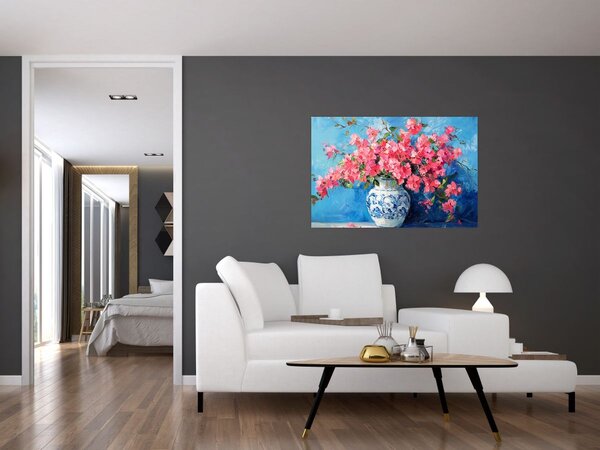 Slika - Vaza s ružičastim cvijećem (90x60 cm)