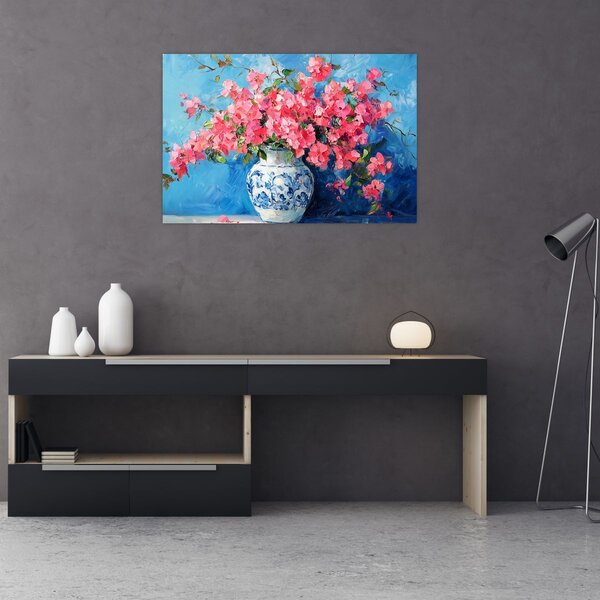 Slika - Vaza s ružičastim cvijećem (90x60 cm)