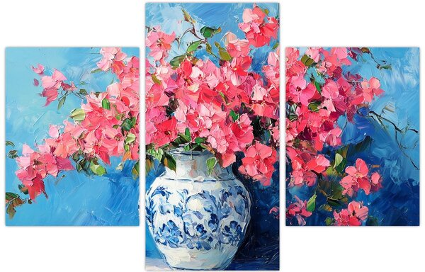 Slika - Vaza s ružičastim cvijećem (90x60 cm)