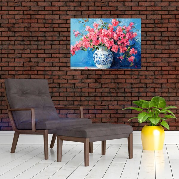 Slika - Vaza s ružičastim cvijećem (70x50 cm)