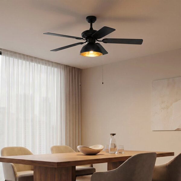 Lucande Stropni ventilator Shamoian s rasvjetom, tih, Ø 130 cm, Crno, Dnevni boravak/blagovaonica, Metal