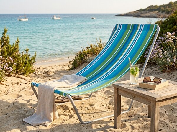 Sklopiva ležaljka za plažu SAND, plavo-bijela