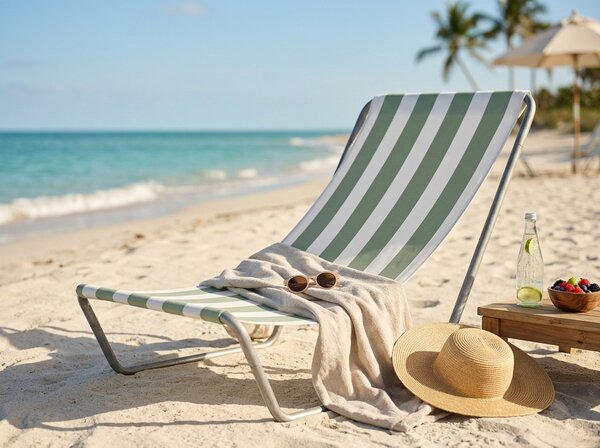 Sklopiva ležaljka za plažu SAND, svijetlozelene pruge