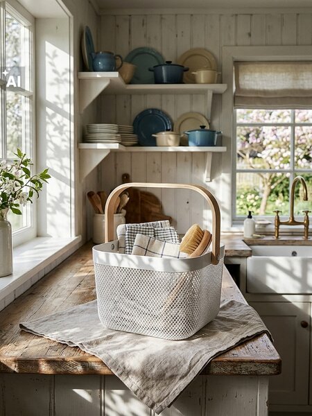Sinsay - Metalna košara za pohranu od mreže s bambusovom drškom