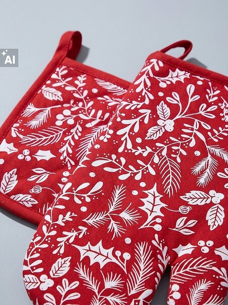 Sinsay - Božićni set: kuhinjska rukavica i podmetač za lonac s biljnim uzorkom 2 pack