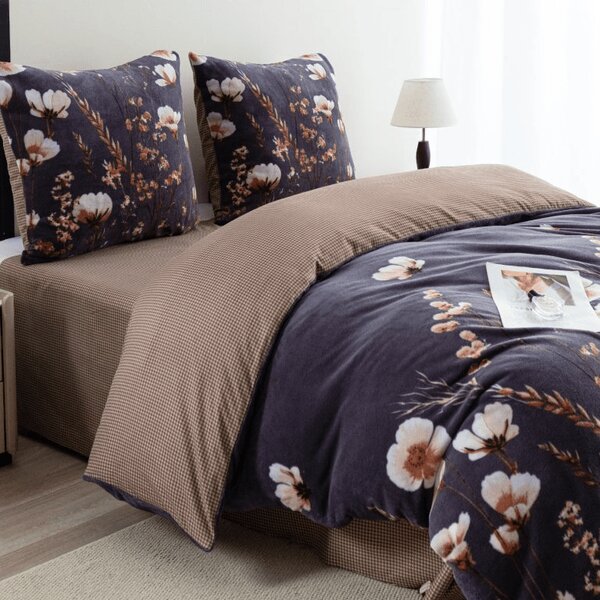Obostrana posteljina DUO SENSE ARVENA tamno siva mikropliš/flanel Dimenzije posteljine: 70 x 90 cm | 140 x 220 cm