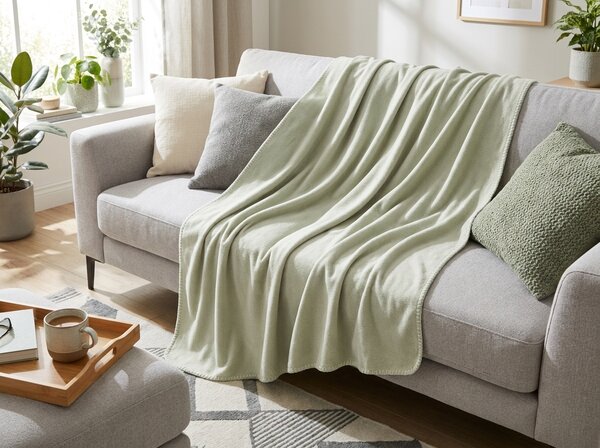 Fleec deka FLEORA, kremasto zelena Dimenzije: 150 x 200 cm