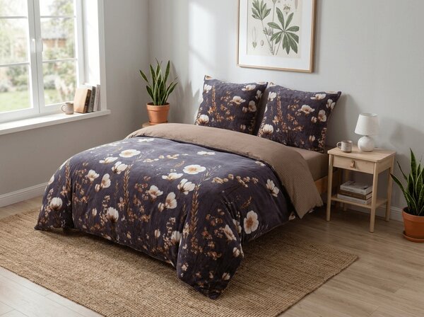 Obostrana posteljina DUO SENSE ARVENA tamno siva mikropliš/flanel Dimenzije posteljine: 70 x 90 cm | 140 x 220 cm