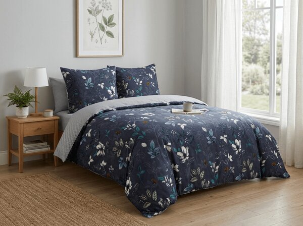 Obostrana posteljina DUO SENSE NOCTIFLORA tamnoplava mikropliš/flanel Dimenzije posteljine: 70 x 90 cm | 140 x 200 cm