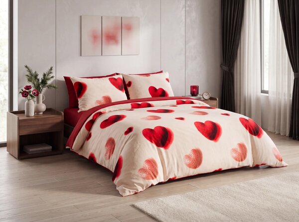Obostrana posteljina DUO SENSE HEARTELLE krem mikropliš/flanel Dimenzije posteljine: 70 x 90 cm | 140 x 220 cm