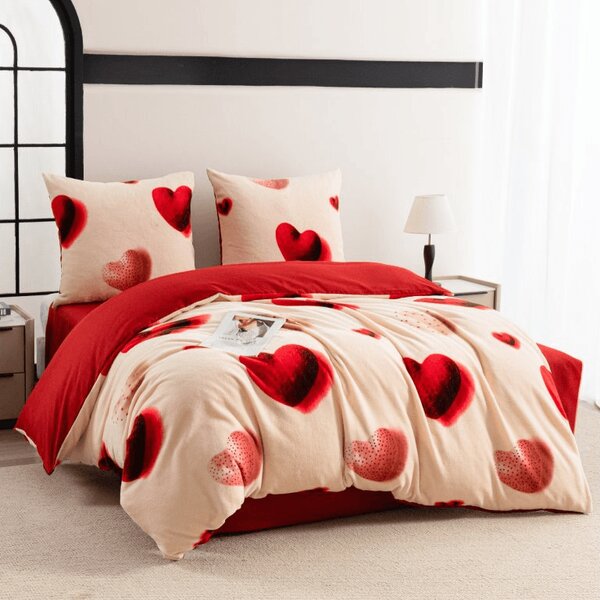 Obostrana posteljina DUO SENSE HEARTELLE krem mikropliš/flanel Dimenzije posteljine: 70 x 90 cm | 140 x 220 cm