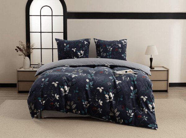 Obostrana posteljina DUO SENSE NOCTIFLORA tamnoplava mikropliš/flanel Dimenzije posteljine: 70 x 90 cm | 140 x 200 cm